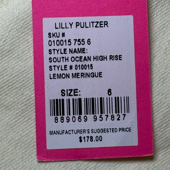 Lilly Pulitzer South Ocean High Rise Straight Leg Jean Lemon Meringue Size 8 NWT - Picture 13 of 16
